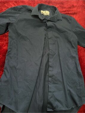 Father & sons shirt strech slim Dark Navy Button-Up Shirt with Subtle Embroidery